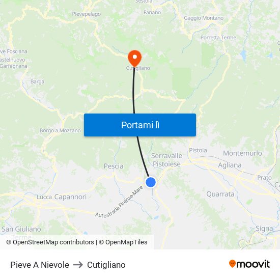 Pieve A Nievole to Cutigliano map