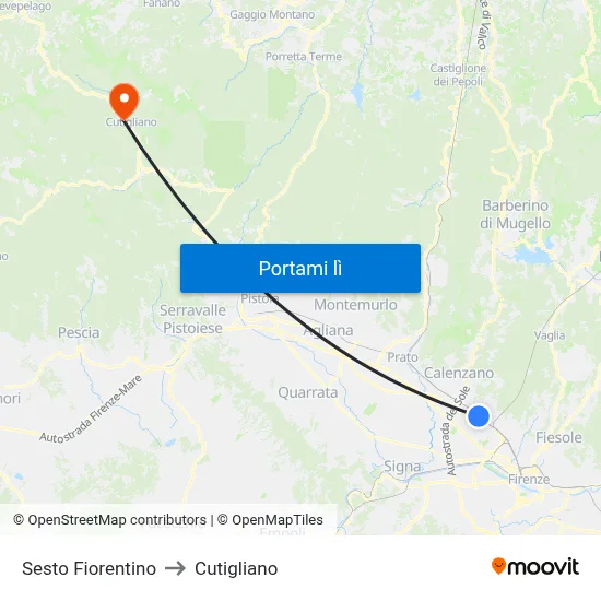 Sesto Fiorentino to Cutigliano map
