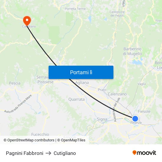 Pagnini Fabbroni to Cutigliano map