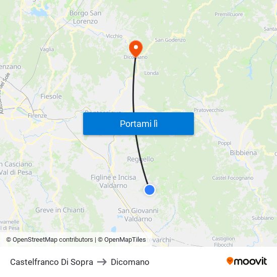 Castelfranco Di Sopra to Dicomano map