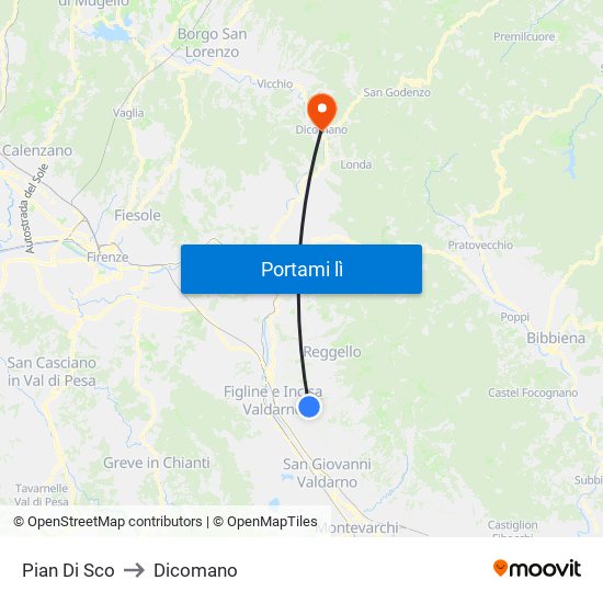 Pian Di Sco to Dicomano map