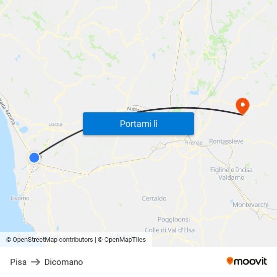 Pisa to Dicomano map