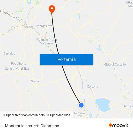 Montepulciano to Dicomano map