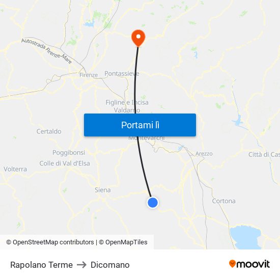 Rapolano Terme to Dicomano map