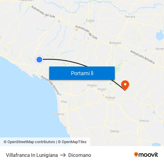 Villafranca In Lunigiana to Dicomano map