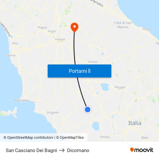 San Casciano Dei Bagni to Dicomano map