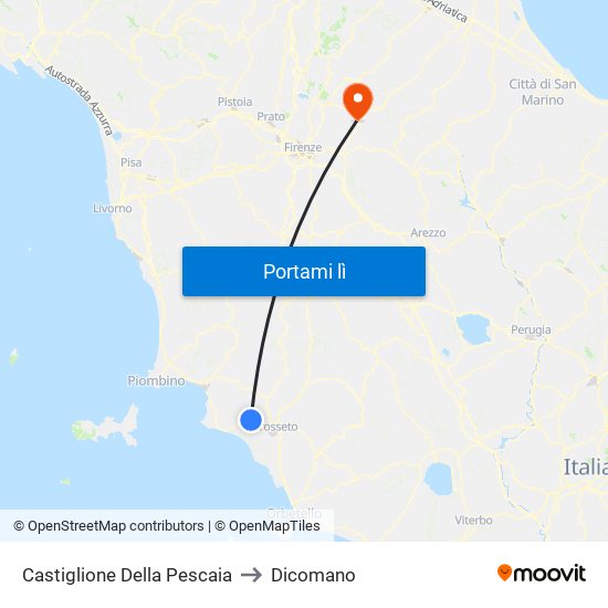 Castiglione Della Pescaia to Dicomano map