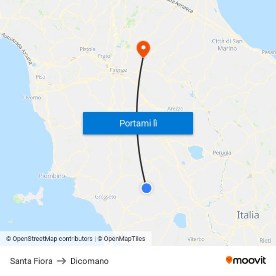 Santa Fiora to Dicomano map