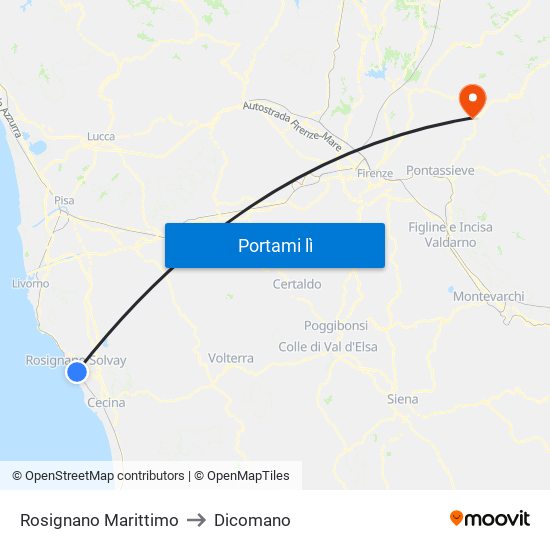 Rosignano Marittimo to Dicomano map