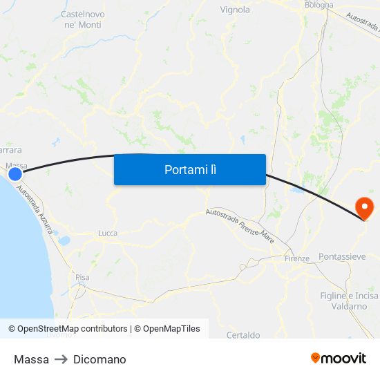 Massa to Dicomano map