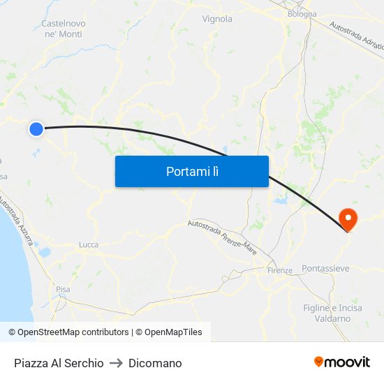 Piazza Al Serchio to Dicomano map