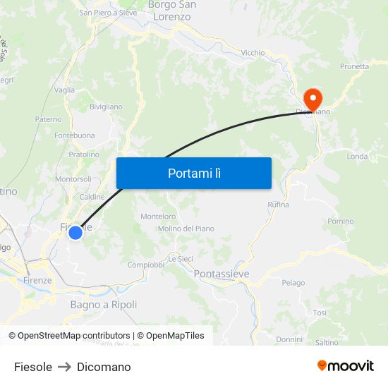 Fiesole to Dicomano map