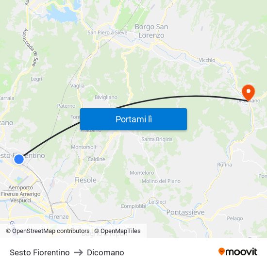 Sesto Fiorentino to Dicomano map