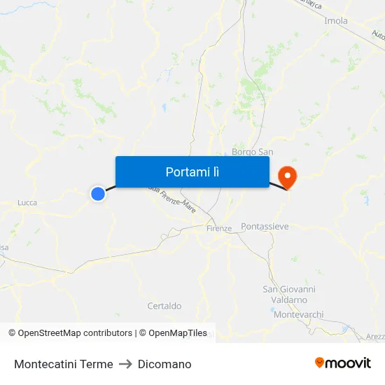 Montecatini Terme to Dicomano map
