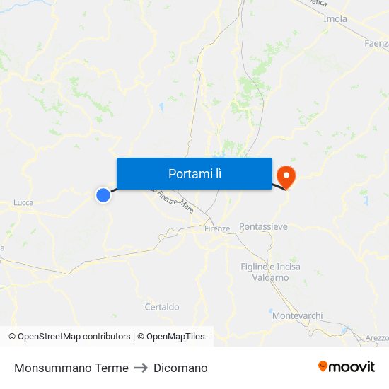 Monsummano Terme to Dicomano map