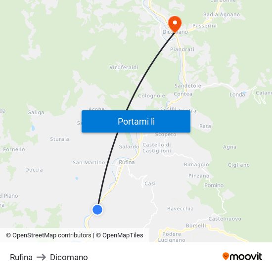 Rufina to Dicomano map