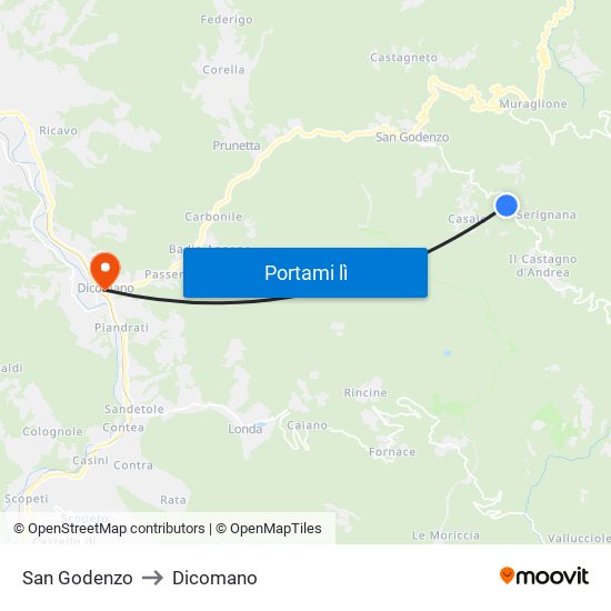 San Godenzo to Dicomano map