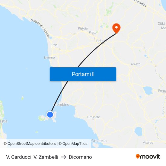 V. Carducci, V.  Zambelli to Dicomano map