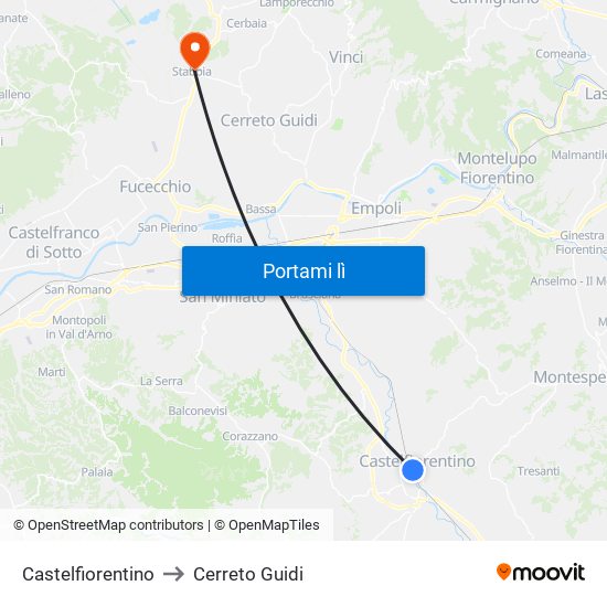 Castelfiorentino to Cerreto Guidi map