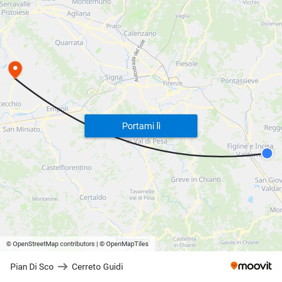 Pian Di Sco to Cerreto Guidi map