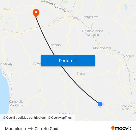 Montalcino to Cerreto Guidi map