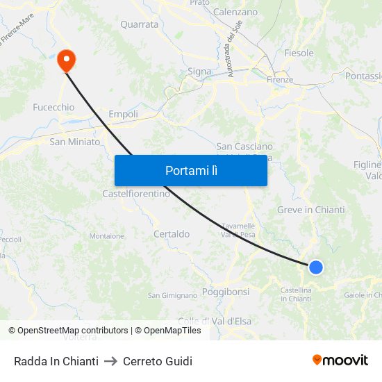 Radda In Chianti to Cerreto Guidi map