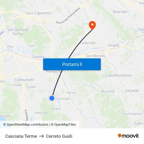 Casciana Terme to Cerreto Guidi map