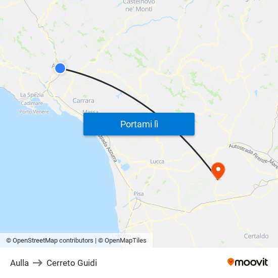 Aulla to Cerreto Guidi map
