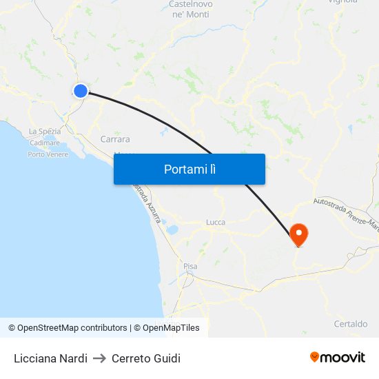 Licciana Nardi to Cerreto Guidi map