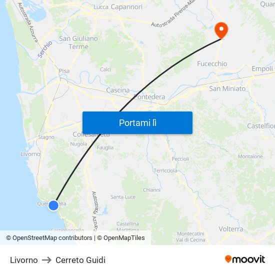 Livorno to Cerreto Guidi map