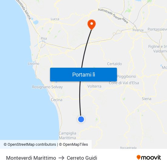Monteverdi Marittimo to Cerreto Guidi map