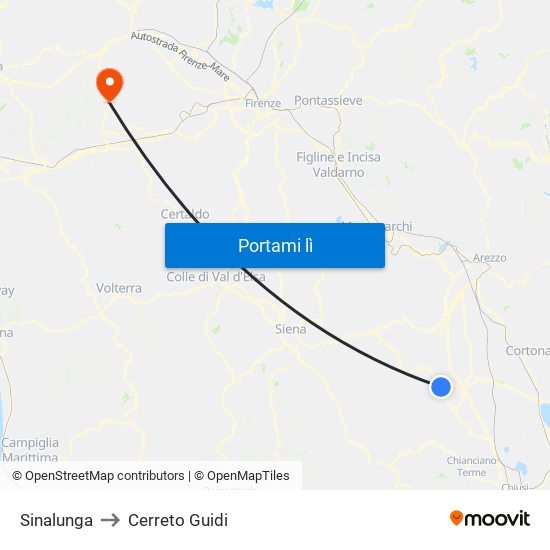 Sinalunga to Cerreto Guidi map