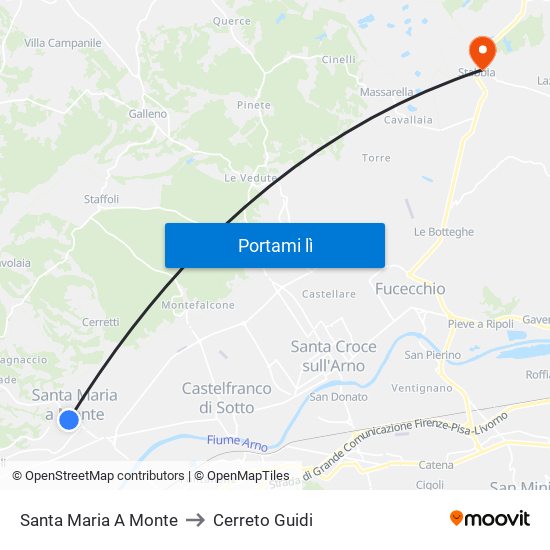 Santa Maria A Monte to Cerreto Guidi map