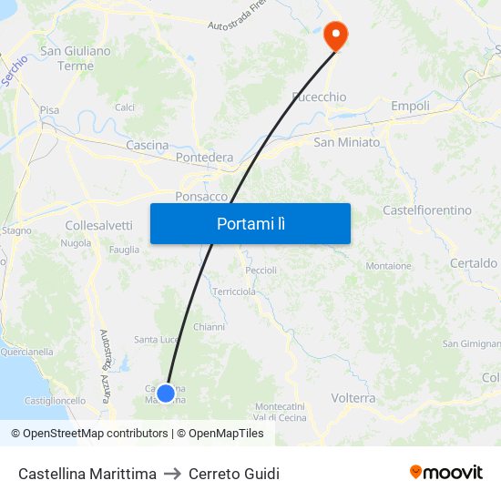 Castellina Marittima to Cerreto Guidi map