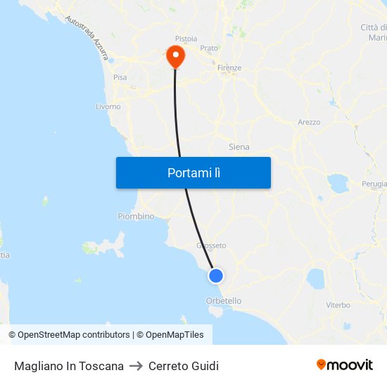 Magliano In Toscana to Cerreto Guidi map