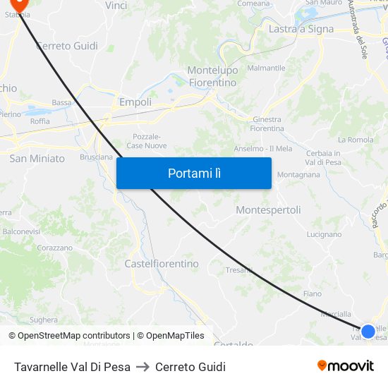 Tavarnelle Val Di Pesa to Cerreto Guidi map