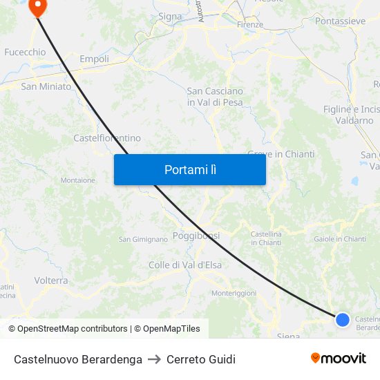 Castelnuovo Berardenga to Cerreto Guidi map