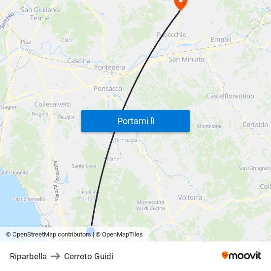 Riparbella to Cerreto Guidi map