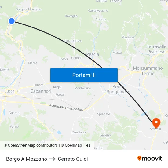 Borgo A Mozzano to Cerreto Guidi map