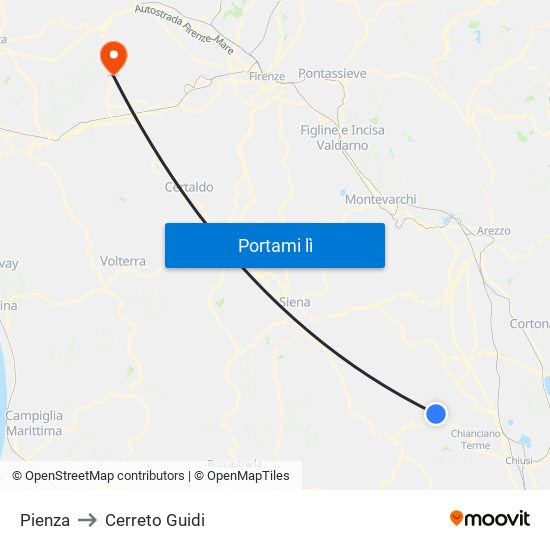 Pienza to Cerreto Guidi map