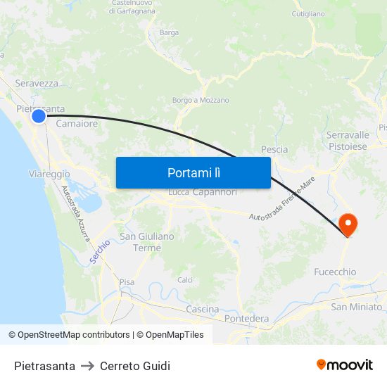 Pietrasanta to Cerreto Guidi map