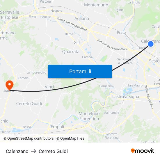 Calenzano to Cerreto Guidi map