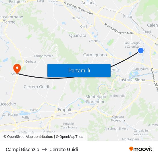 Campi Bisenzio to Cerreto Guidi map