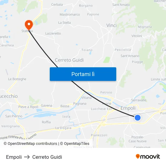 Empoli to Cerreto Guidi map