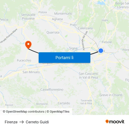 Firenze to Cerreto Guidi map