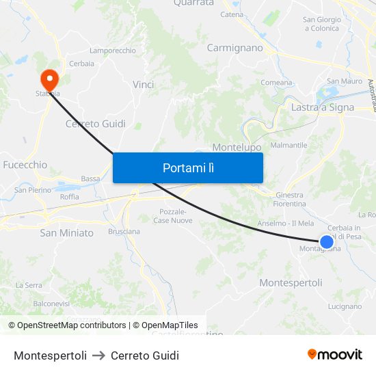 Montespertoli to Cerreto Guidi map