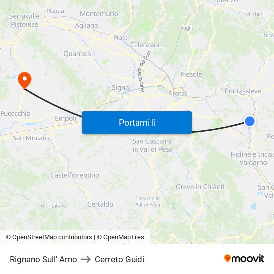 Rignano Sull' Arno to Cerreto Guidi map