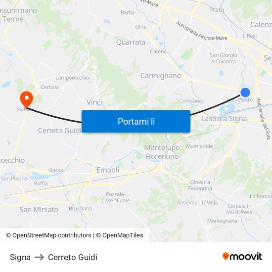 Signa to Cerreto Guidi map