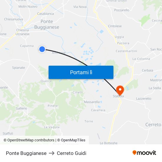 Ponte Buggianese to Cerreto Guidi map