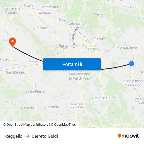 Reggello to Cerreto Guidi map